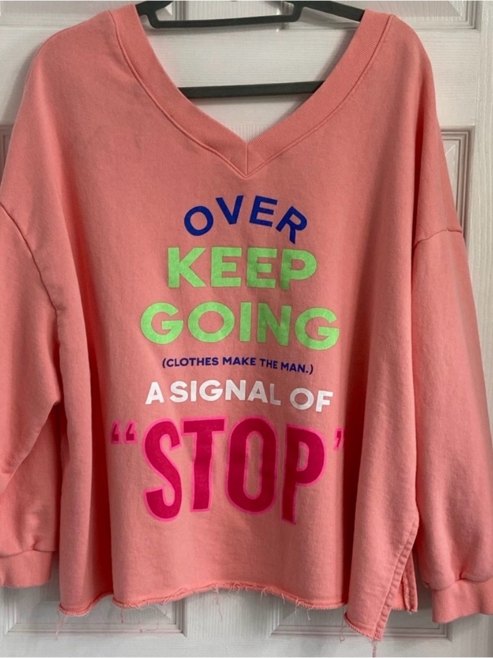 Maybe Crazy V-Neck Sweatshirt Size XL Pink Oversized Boxy Urban Streetwear